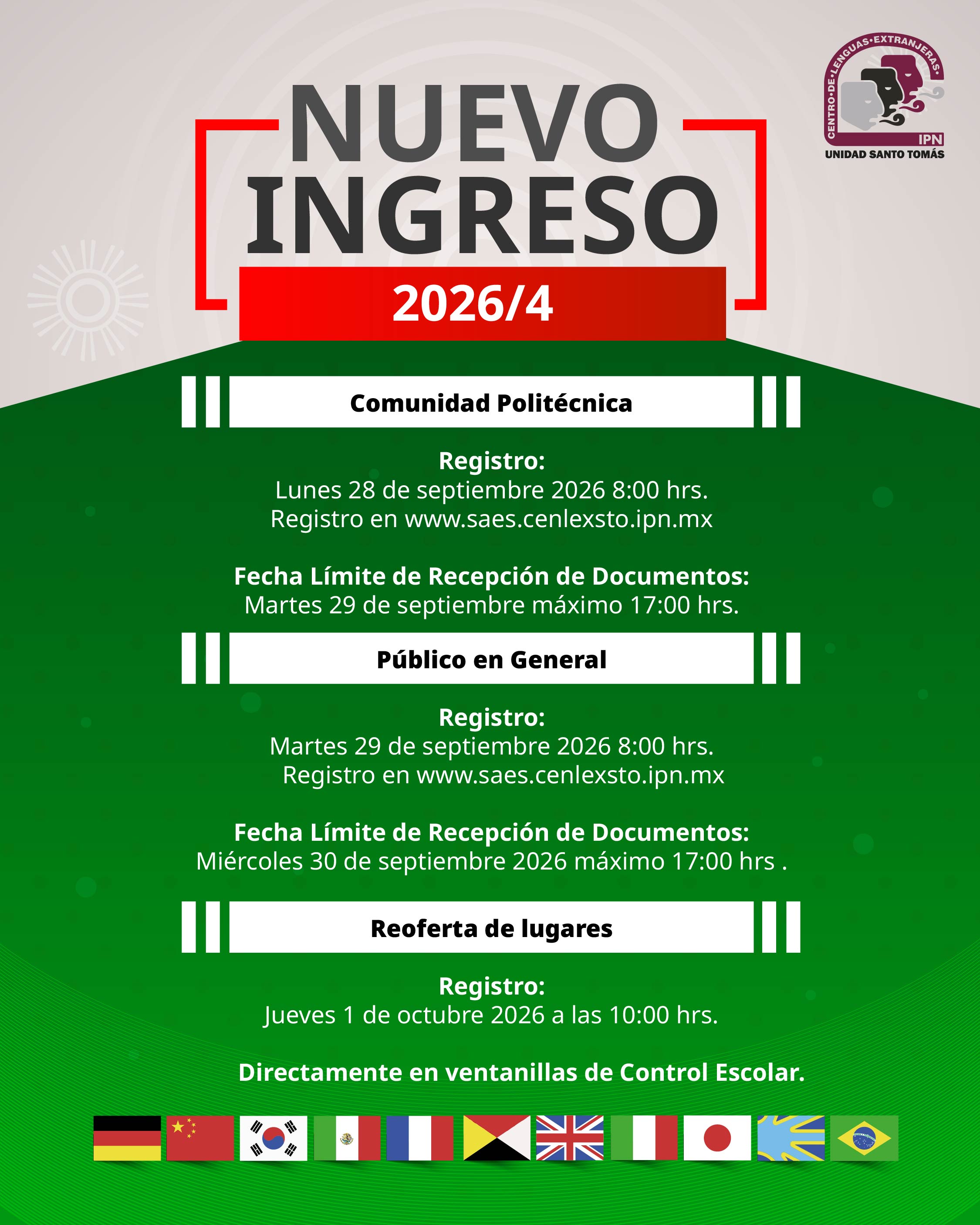 Convocatoria Nuevo Ingreso 2026/4